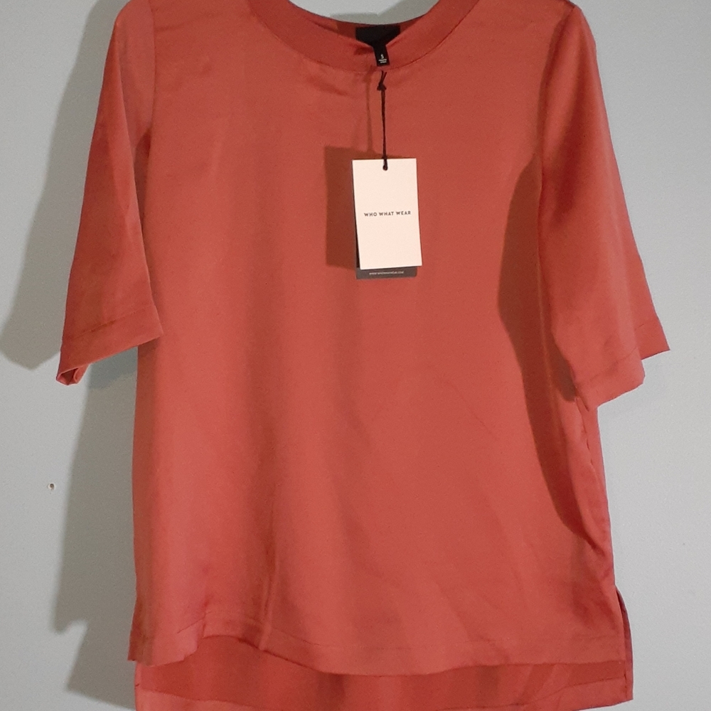 NWT Who What Wear rust Orange High Low Top Sz Small